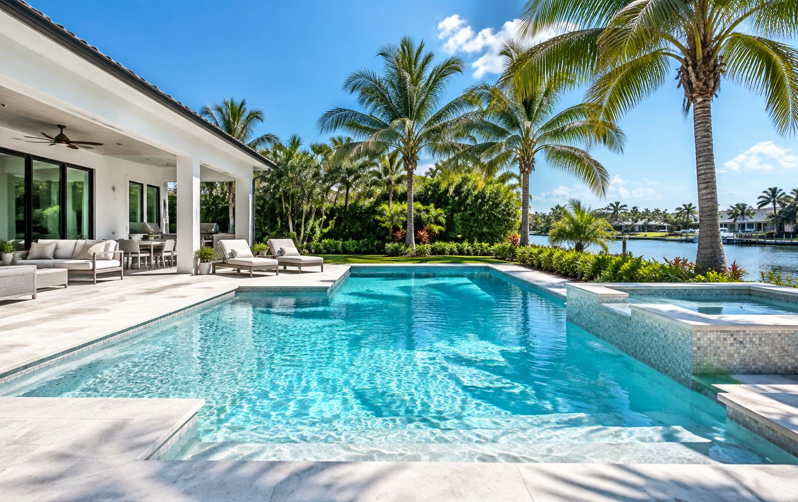Sparkling residential pool in a bright Florida backyard